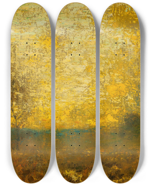 Triptych art skateboard deck of Bruce Crane The Golden West by Bruce Crane (1857-1937)