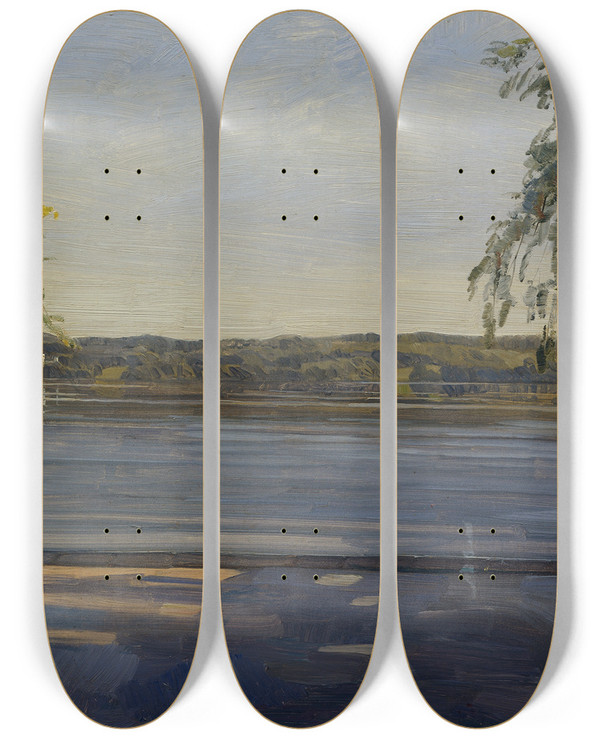Triptych art skateboard deck of Wilhelm Trbner Starnberger See by Wilhelm Trubner (1851-1917)