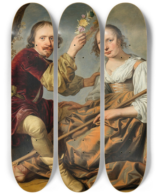 Triptych art skateboard deck of School Of Dordrecht Mirtillo And Amaryllis by School of Dordrecht (17-)