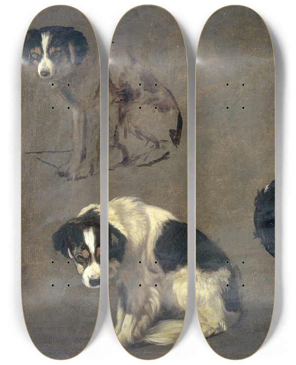Triptych art skateboard deck of Guillaume Anne Van Der Brugghen Four Studies Of A Dog by Guillaume Anne van der Brugghen (1812-1891)