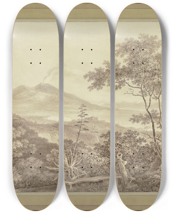 Triptych art skateboard deck of Samuel Rsel Aussicht Auf Neapel Mit Dem Vesuv by Samuel Rosel
