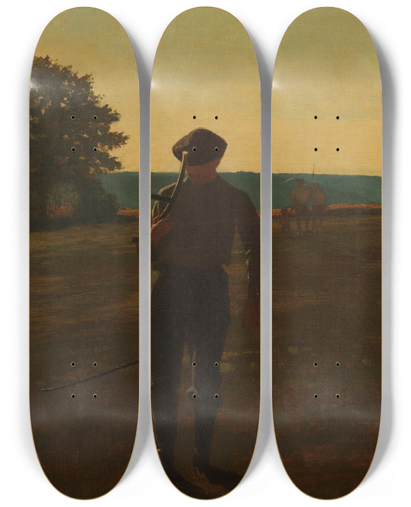 Triptych art skateboard deck of Winslow Homer Man With A Scythe_1 by Winslow Homer (1836-1910)