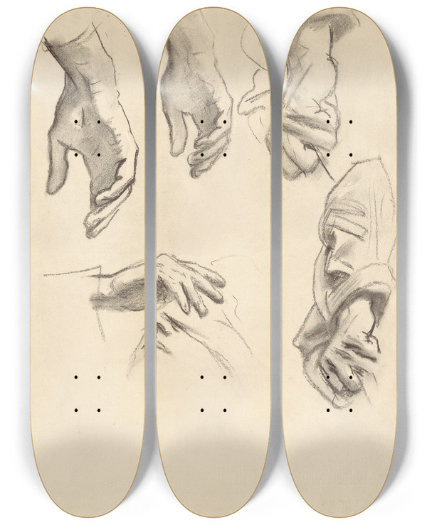 Triptych art skateboard deck of John Singer Sargent Studies For Gassed Vi by John Singer Sargent (1856-1925)