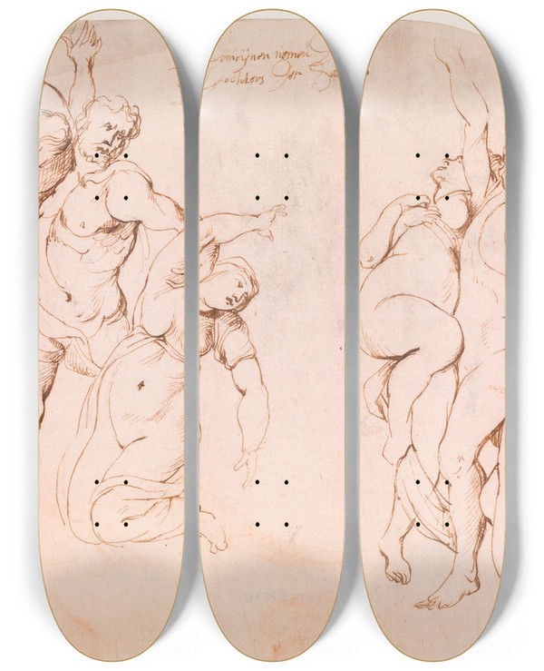 Triptych art skateboard deck of Willem Panneels Sabinerindernes Rov_1 by Willem Panneels (1600-1634)