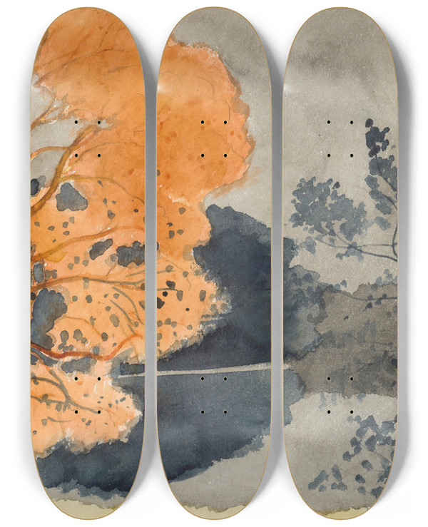 Triptych art skateboard deck of Lon Spilliaert Etang En Automne by Leon Spilliaert (1881-1946)