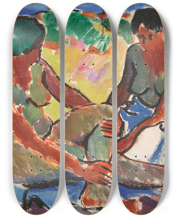 Triptych art skateboard deck of Arthur Segal Badende Bathers by Arthur Segal (1875-1944)