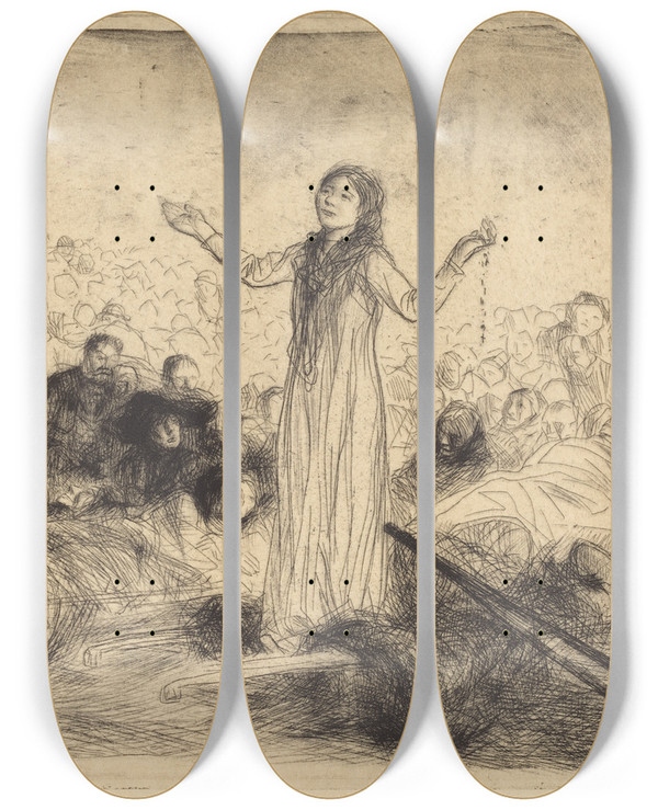 Triptych art skateboard deck of Jeanlouis Forain Lourdes The Miracle Second Plate by Jean Louis Forain (1852-1931)