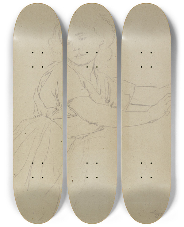 Triptych art skateboard deck of Hans Thoma Der Engel Aus Der Flucht Nach Gypten by Hans Thoma (1839-1924)