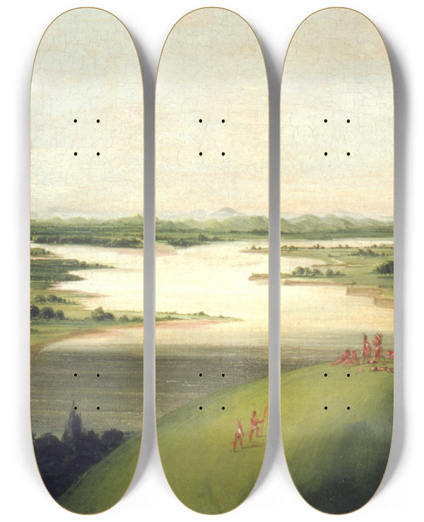 Triptych art skateboard deck of George Catlin Mouth Of The Platte River 900 Miles Above St Louis by George Catlin (1796-1872)
