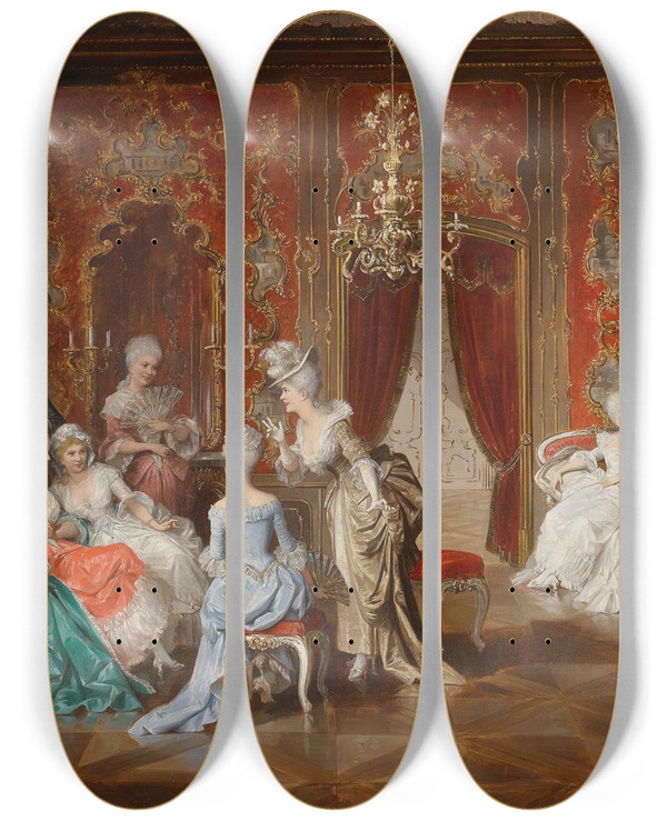 Triptych art skateboard deck of Carl Schweninger Jr Salon by Carl Schweninger Jr (1854-1903)