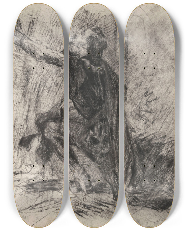 Triptych art skateboard deck of James Ensor Don Quixote_21 by James Ensor (1860-1949)