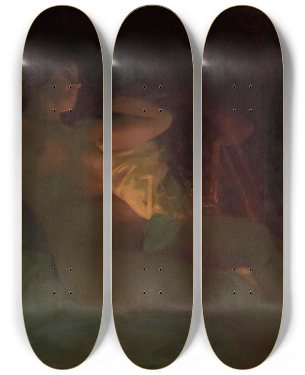 Triptych art skateboard deck of Albert Ritzberger Nude by Albert Ritzberger (1853-1915)