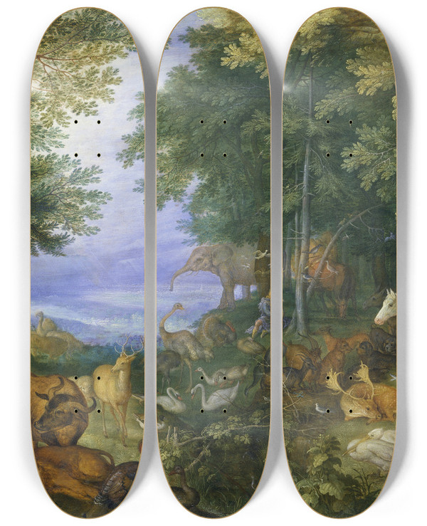 Triptych art skateboard deck of Roelant Savery Orpheus Charming The Animals With His Music_2 by Roelant Savery (1576-1639)