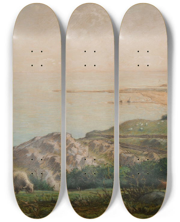 Triptych art skateboard deck of Jeanfranois Millet La Mer Vue Du Haut De La Falaise De Landemer by Jean-Franois Millet (1814-1875)