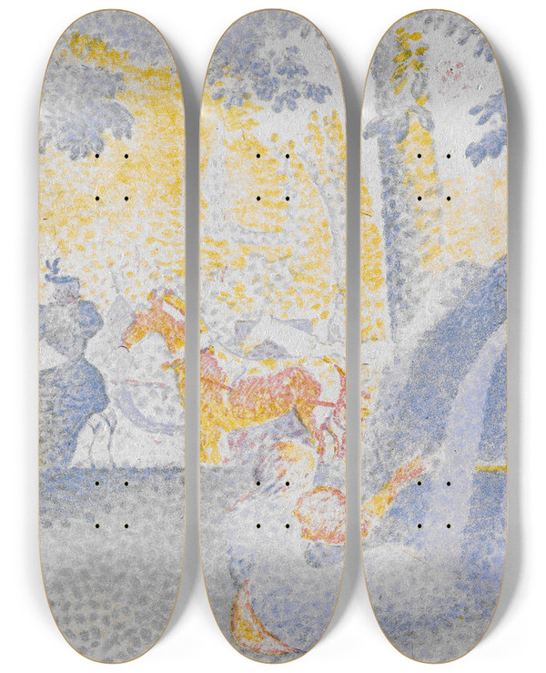 Triptych art skateboard deck of Henriedmond Cross Aux Champslyses On The Champslyses by Henri-Edmond Cross (1856-1910)