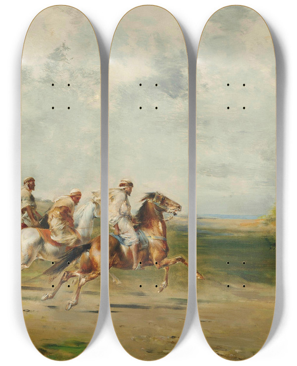 Triptych art skateboard deck of Eugne Fromentin Arab Horsemen by Eugene Fromentin (1820-1876)