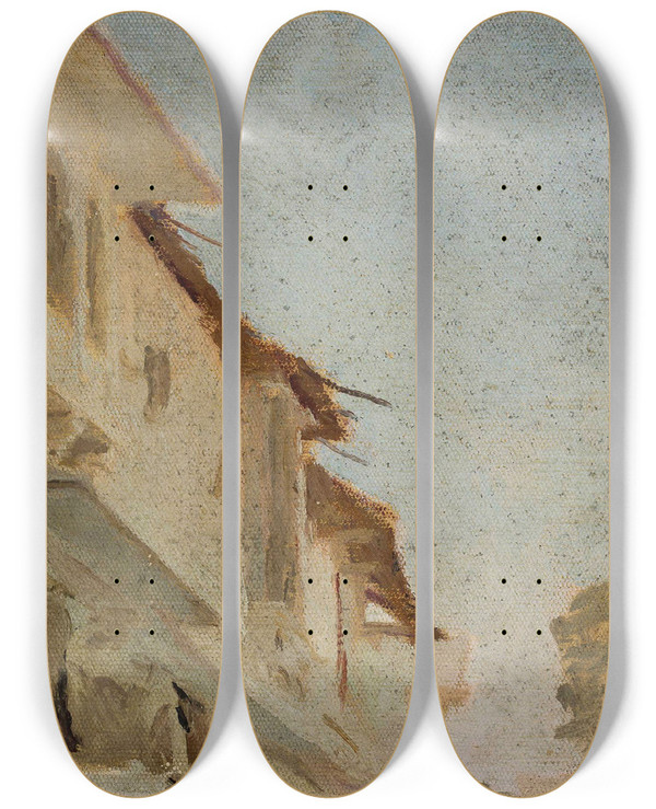Triptych art skateboard deck of Jan Cigliski Udaipur Houses From The Journey To India_2 by Jan Ciaglinski (1858-1913)