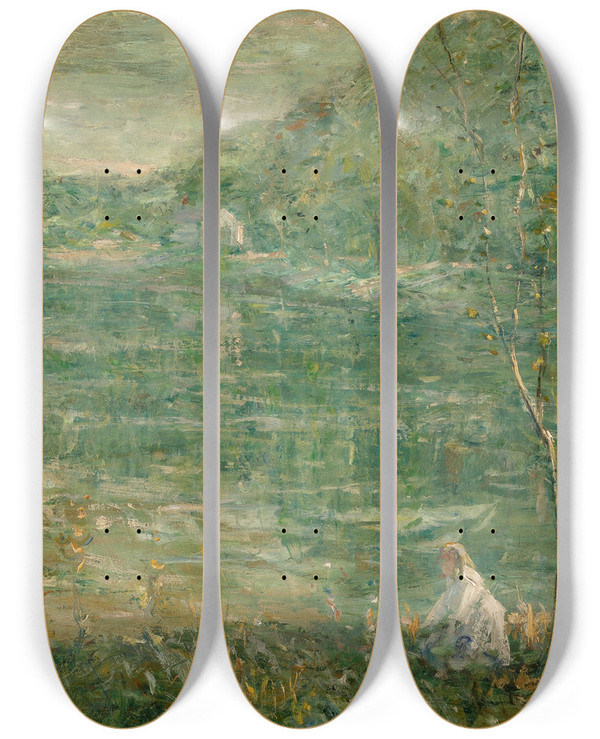 Triptych art skateboard deck of Ernest Lawson By The River by Ernest Lawson (1873-1939)