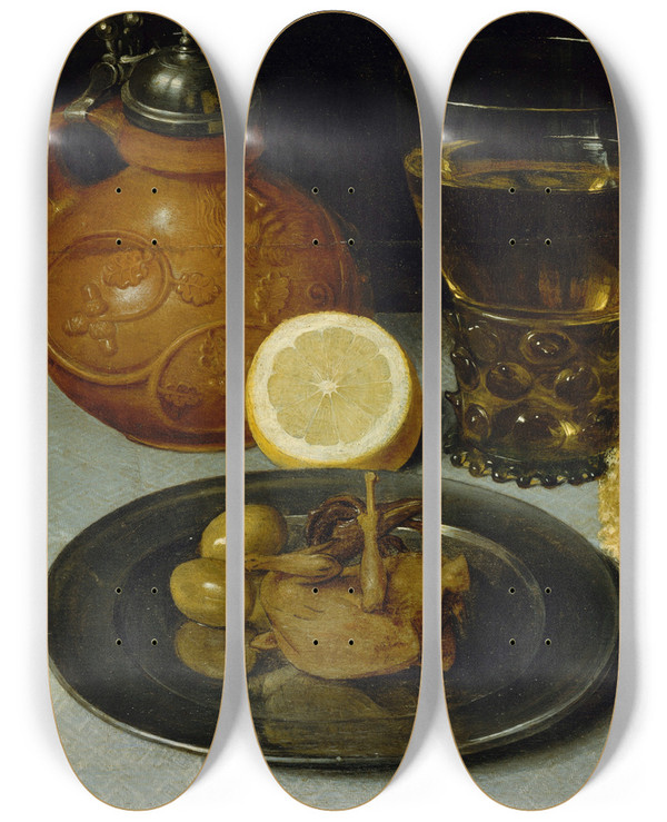 Triptych art skateboard deck of Georg Flegel Still Life by Georg Flegel (1566-1638)