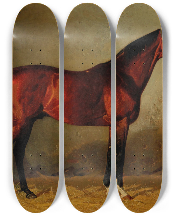 Triptych art skateboard deck of Emil Volkers Chamant By Mortimeraraucaria by Emil Volkers (1831-1905)