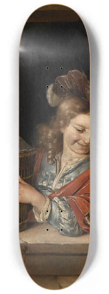 Eglon van der Neer - Children with birdcage and cat 8.25 inch art skate deck