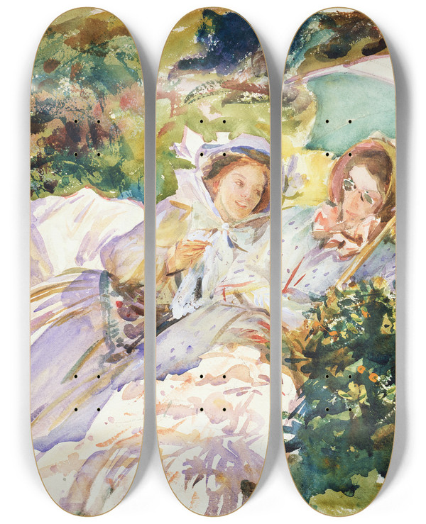 Triptych art skateboard deck of John Singer Sargent Simplon Pass The Tease by John Singer Sargent (1856-1925)