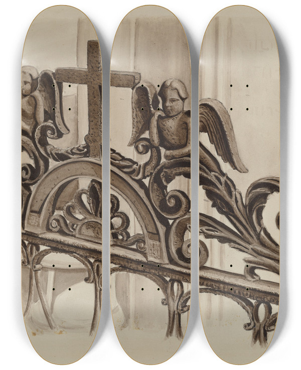 Triptych art skateboard deck of Al Curry Cast Iron Ornament by Al Curry (20-)