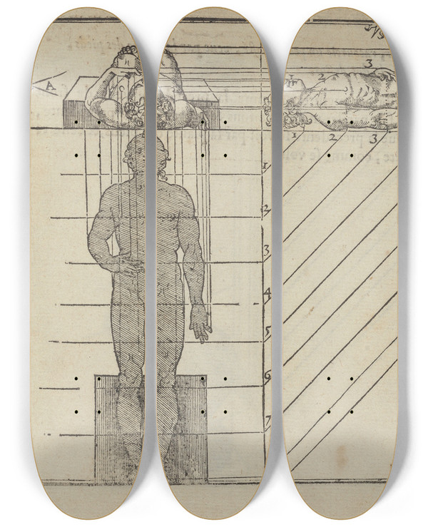 Triptych art skateboard deck of Jean Cousin The Younger Lart De Dessiner De Maistre Jean Cousin Pl28 by Jean Cousin the Younger (1522-1595)