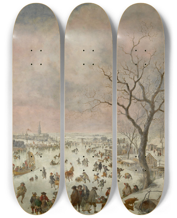 Triptych art skateboard deck of Jan Griffier Winter Pleasures by Jan Griffier (1648-1718)