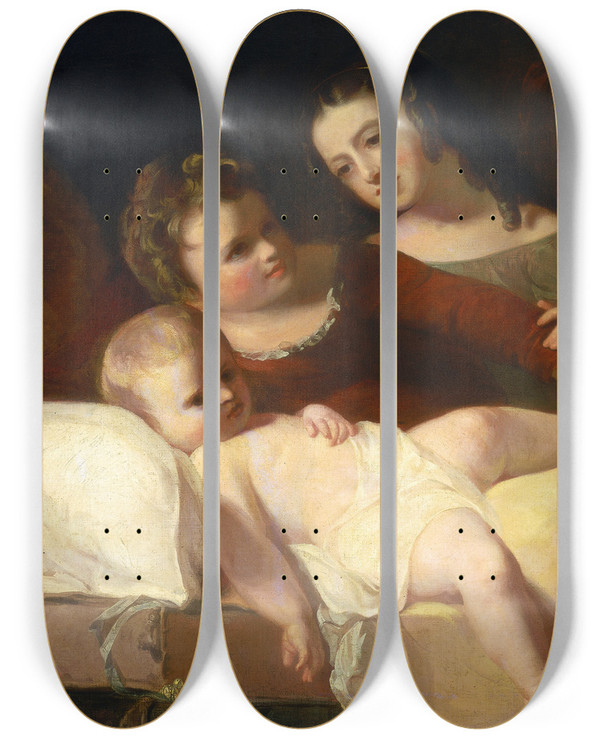 Triptych art skateboard deck of Thomas Sully The David Children by Thomas Sully (1783-1872)