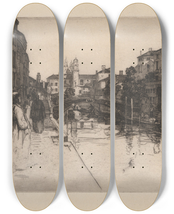 Triptych art skateboard deck of David Young Cameron Venetian Convent by David Young Cameron (1865-1945)