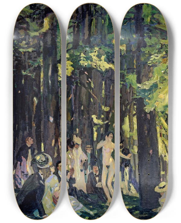 Triptych art skateboard deck of Albert Weisgerber Sommertag by Albert Weisgerber (1878-1915)