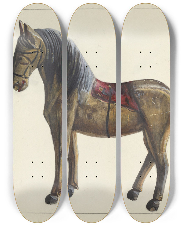 Triptych art skateboard deck of Mina Lowry Toy Horse_1 by Mina Lowry (1894-1942)