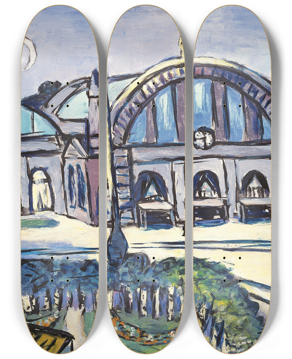 Triptych art skateboard deck of Max Beckmann Frankfurt Main Station by Max Beckmann (1884-1950)