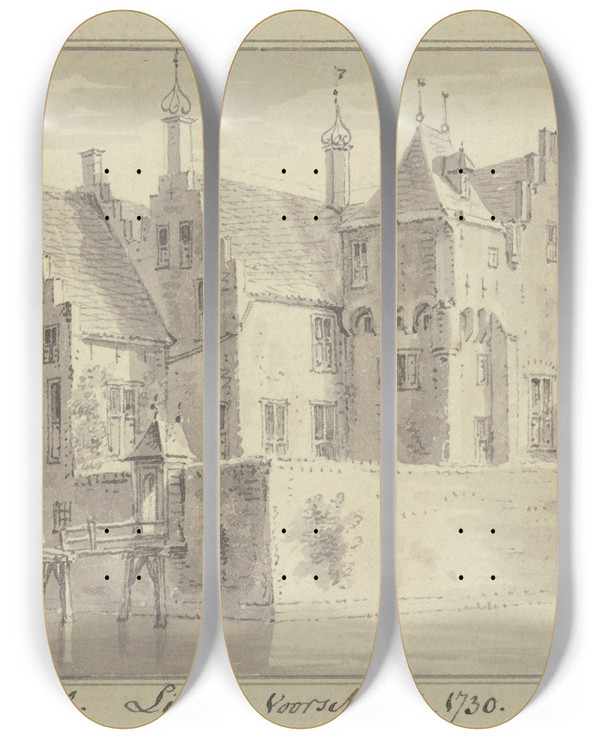 Triptych art skateboard deck of Abraham De Haen The Younger Lips By Voorschoten by Abraham de Haen the Younger (1707-1748)