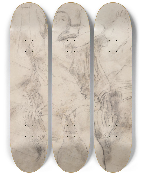 Triptych art skateboard deck of Jules Pascin Le Modle Blond by Jules Pascin (1885-1930)