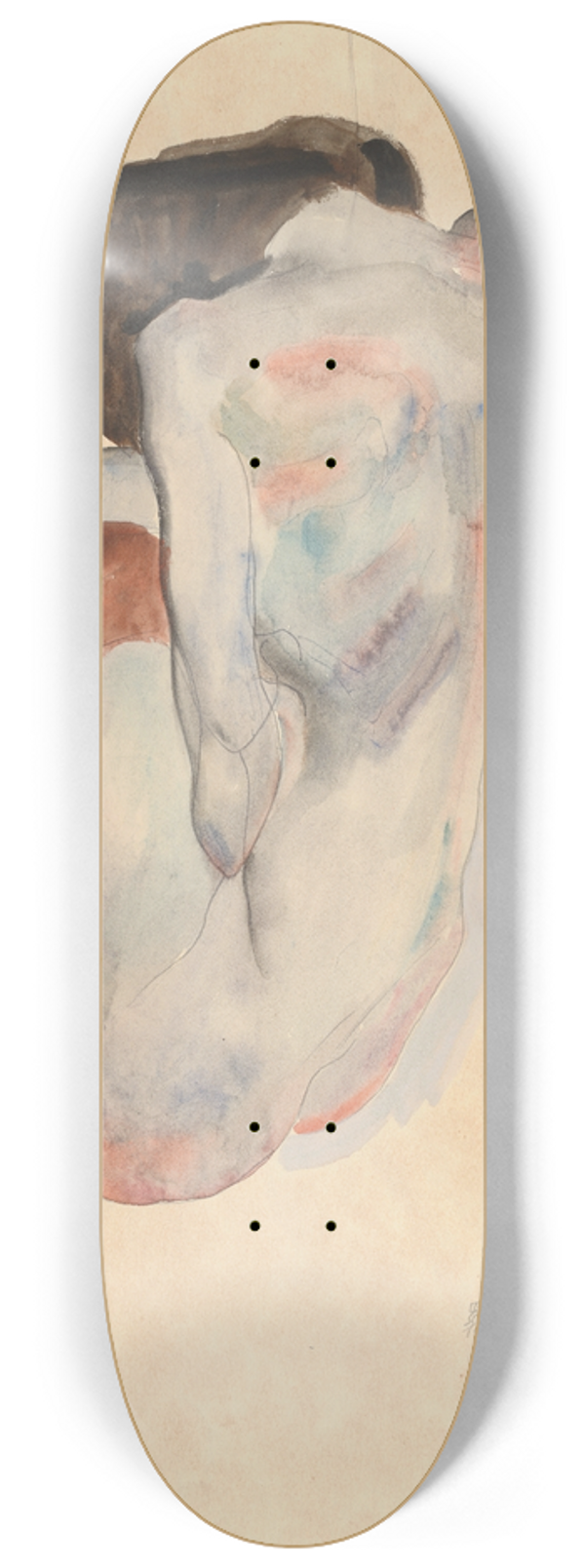 Egon Schiele - Crouching Nude in Shoes and Black Stockings, Back View 8.25 inch art skate deck