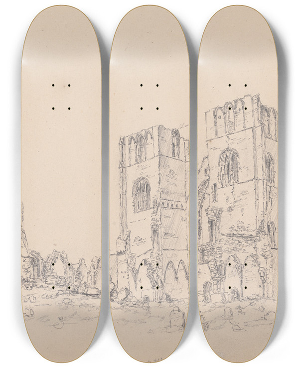 Triptych art skateboard deck of James Moore Elgin Cathedral Scotland_1 by James Moore (1762-1799)
