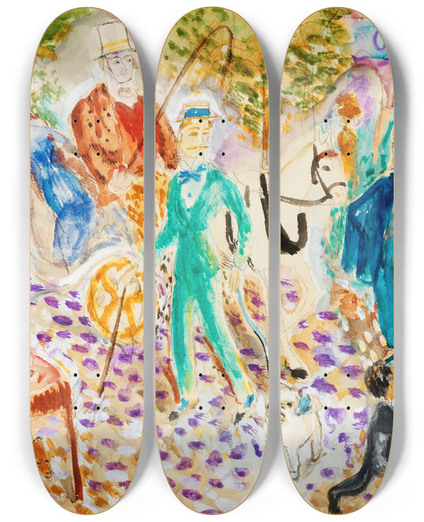 Triptych art skateboard deck of Nils Dardel Parisergata by Nils Dardel (1888-1943)