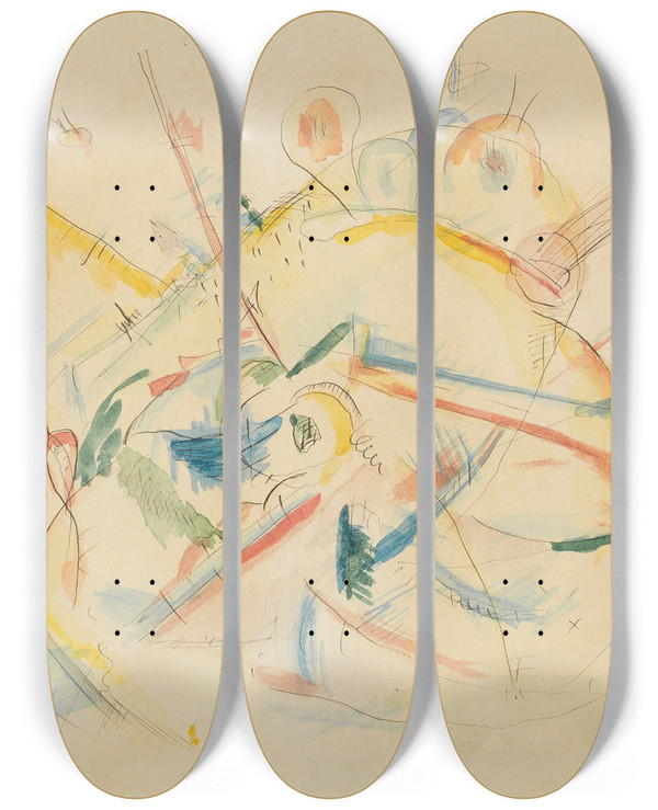 Triptych art skateboard deck of Wassily Kandinsky Ohne Titel_2 by Wassily Kandinsky (1866-1944)