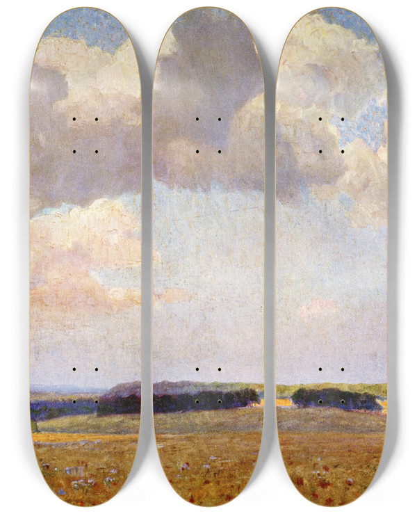 Triptych art skateboard deck of Wilhelm Ludwig Lehmann Feldeinsamkeit by Wilhelm Ludwig Lehmann (1861-1932)