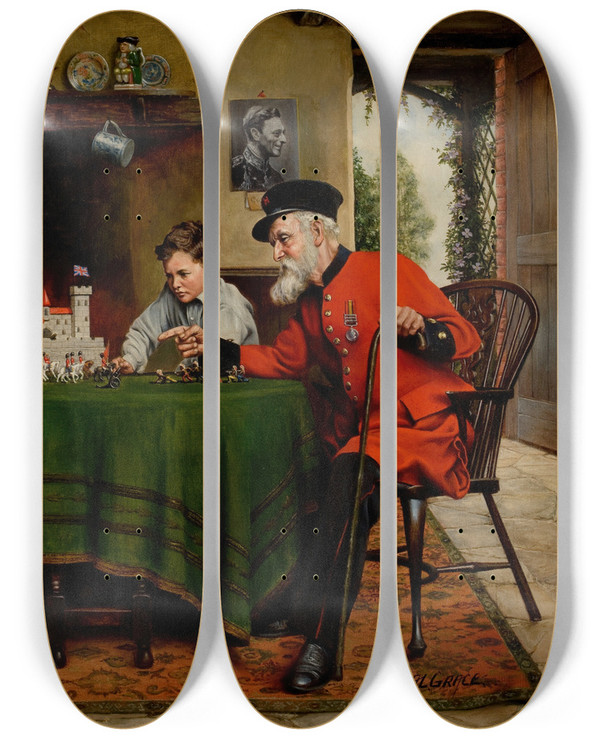 Triptych art skateboard deck of A L Grace Military Tactics by A L Grace (1870-1900)