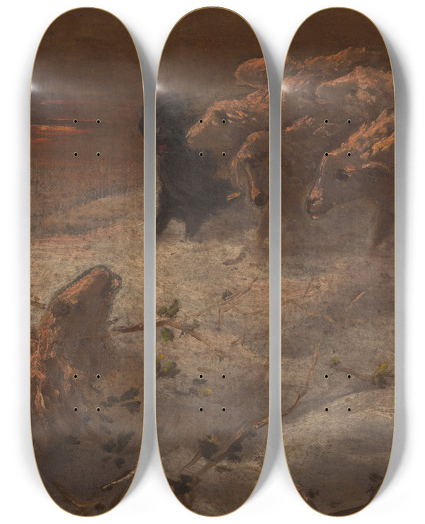Triptych art skateboard deck of August Friedrich Schenck Moutons by August Friedrich Schenck (1828-1901)
