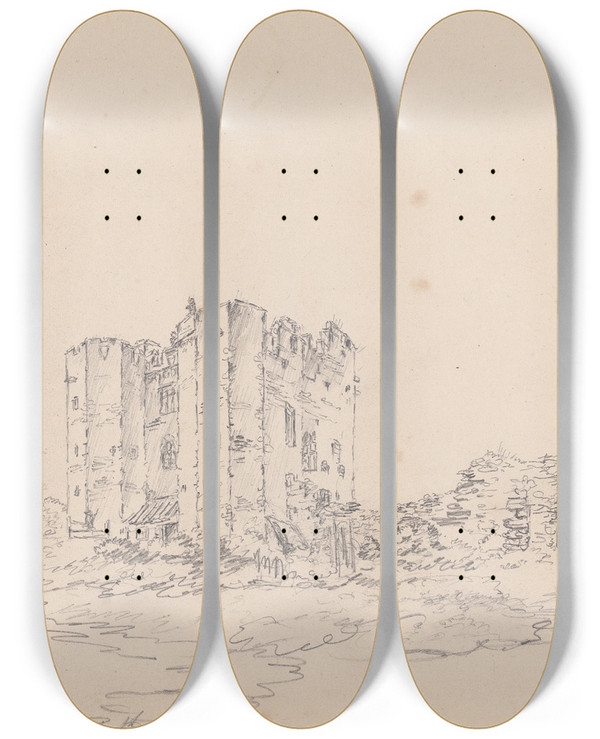 Triptych art skateboard deck of James Moore Bothal Castle Northumberland by James Moore (1762-1799)