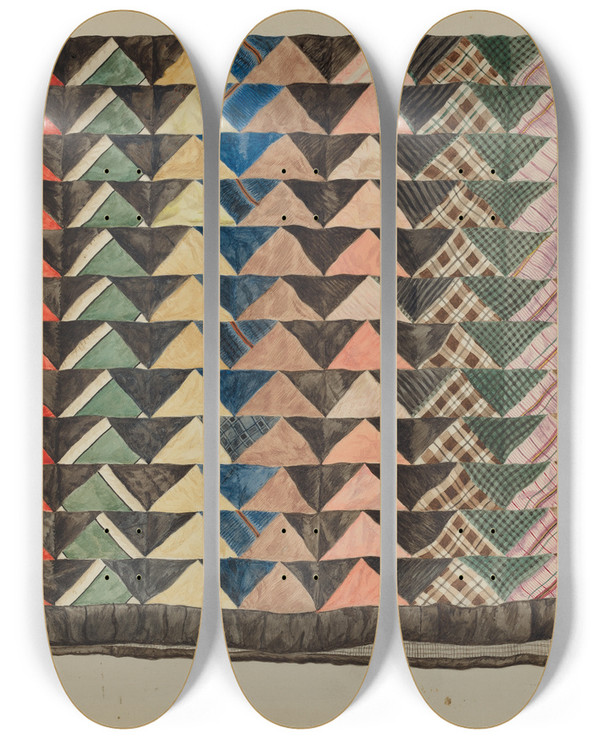 Triptych art skateboard deck of Edith Magnette Patchwork Quilt by Edith Magnette (20-)