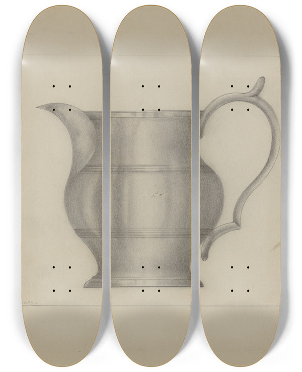 Triptych art skateboard deck of Henry Meyers Pewter Pitcher_1 by Henry Meyers (20-)