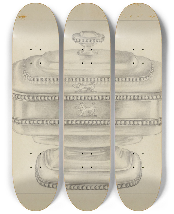 Triptych art skateboard deck of Hester Duany Silver Bowl_3 by Hester Duany (1891-1964)