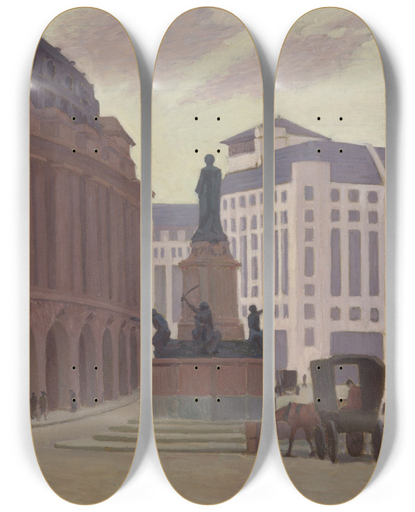 Triptych art skateboard deck of Robert Polhill Bevan Aldwych by Robert Polhill Bevan (1865-1925)