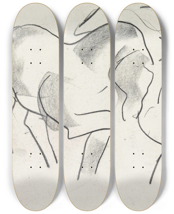 Triptych art skateboard deck of Leo Gestel Studieblad Met Paarden by Leo Gestel (1881-1941)