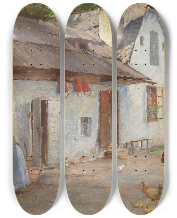 Triptych art skateboard deck of Carl Frschl Waschtag by Carl Froschl (1848-1934)